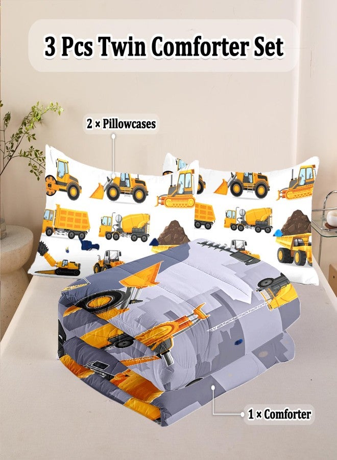 ASKOTU 3 Pcs Twin Bedding Set for Boys, Kids Construction Truck Comforter Sets, Excavator Truck Twin Boys Bedding Sets for All Season - Image 2