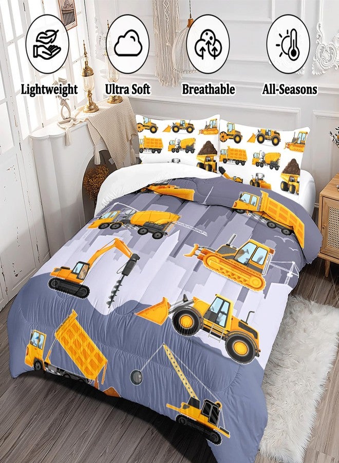 ASKOTU 3 Pcs Twin Bedding Set for Boys, Kids Construction Truck Comforter Sets, Excavator Truck Twin Boys Bedding Sets for All Season - Image 3