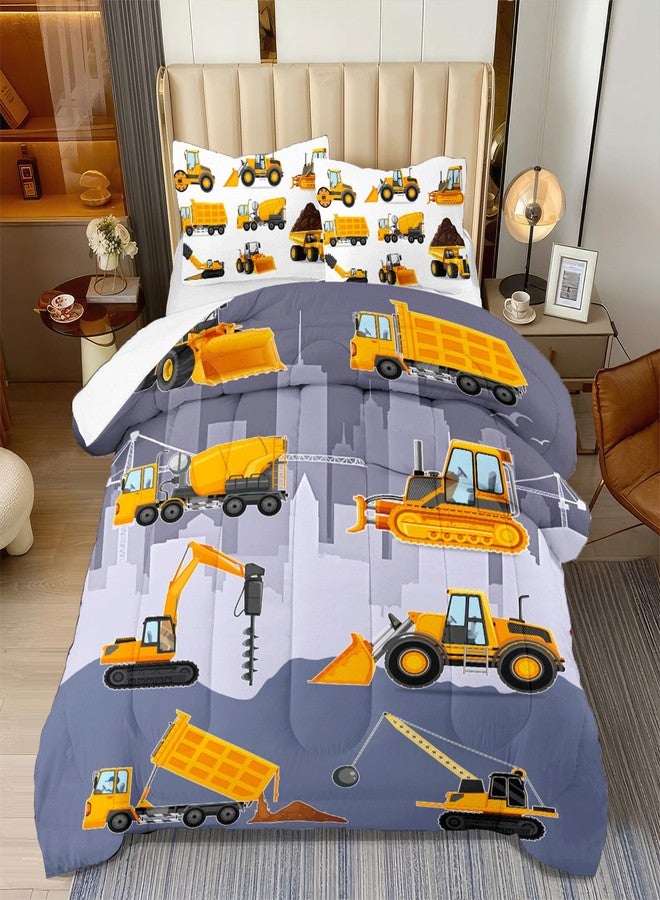 ASKOTU 3 Pcs Twin Bedding Set for Boys, Kids Construction Truck Comforter Sets, Excavator Truck Twin Boys Bedding Sets for All Season - Image 1