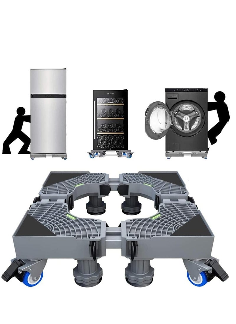 Arabest Washing Machine Base,Multi-functional Double Tube Washing Machine Base, Refrigerator Stand with Movable Roller, Grey - 8 Strong Feet & 4 Locking Rubber Swivel  - Image 1