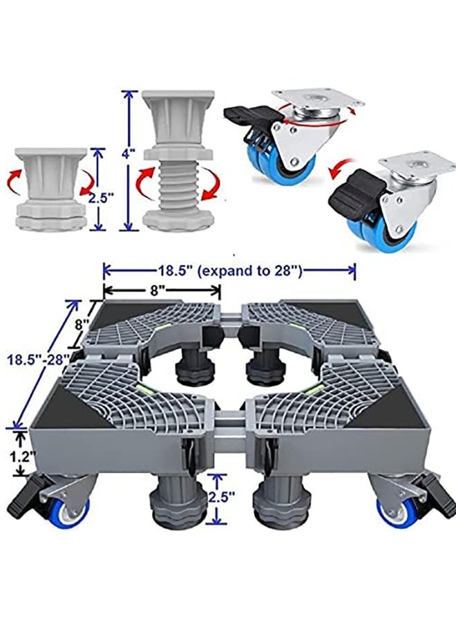 Arabest Washing Machine Base,Multi-functional Double Tube Washing Machine Base, Refrigerator Stand with Movable Roller, Grey - 8 Strong Feet & 4 Locking Rubber Swivel  - Image 2