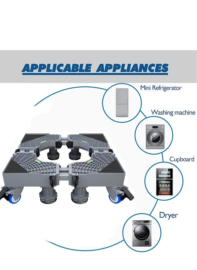 Arabest Washing Machine Base,Multi-functional Double Tube Washing Machine Base, Refrigerator Stand with Movable Roller, Grey - 8 Strong Feet & 4 Locking Rubber Swivel  - Image 4