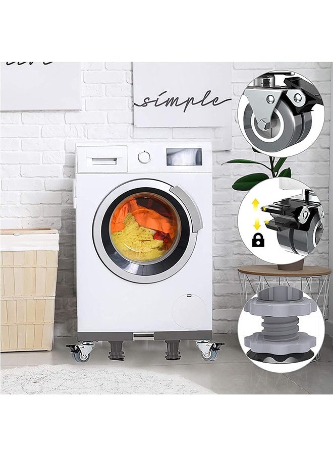 Arabest - Washing Machine Base,Multi-functional Double Tube Washing Machine Base, Refrigerator Stand with Movable Roller, Grey - 8 Strong Feet & 4 Locking Rubber Swivel - Image 1