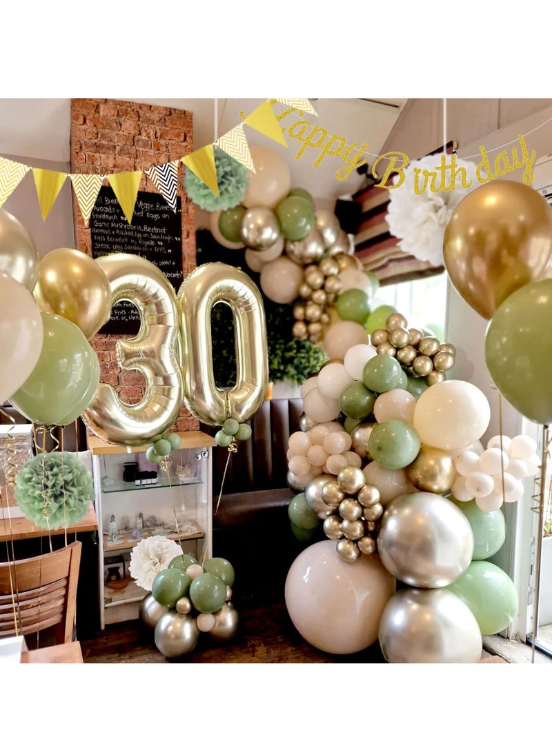 Excefore Birthday Decoration for Women Man, Thinbal Saga Green Birthday Party Decorations, Green Gold Birthday Sash and Confetti Balloons, Cake Topper, Paper Pompoms for Girls Boys Birthday Decoration - Image 5