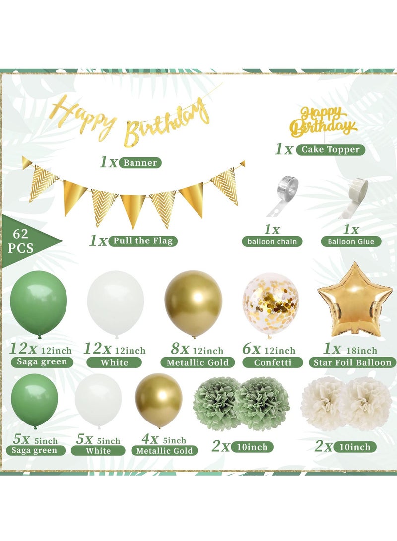 Excefore Birthday Decoration for Women Man, Thinbal Saga Green Birthday Party Decorations, Green Gold Birthday Sash and Confetti Balloons, Cake Topper, Paper Pompoms for Girls Boys Birthday Decoration - Image 3