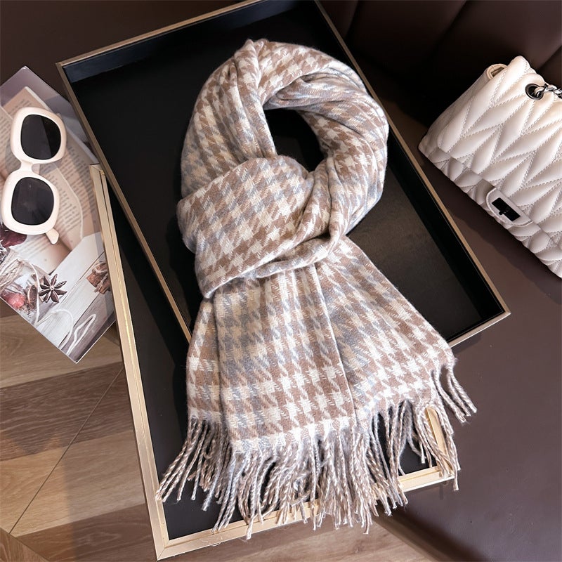 Korean-style cashmere woven warm shawl scarf for boys and girls autumn and winter fashionable versatile plaid tassel scarf for students - Image 4