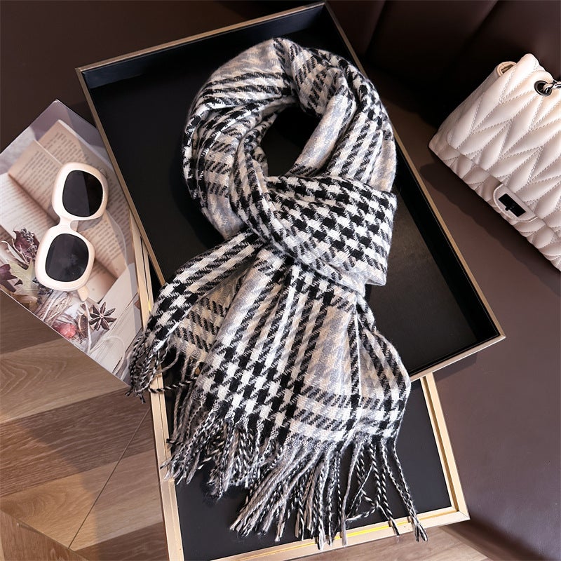 Korean-style cashmere woven warm shawl scarf for boys and girls autumn and winter fashionable versatile plaid tassel scarf for students - Image 3