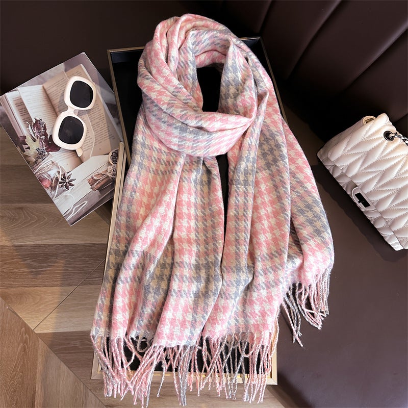 Korean-style cashmere woven warm shawl scarf for boys and girls autumn and winter fashionable versatile plaid tassel scarf for students - Image 5
