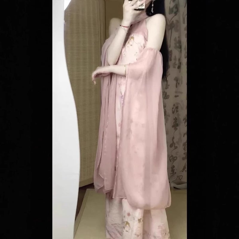 Elegant Pink Floral Cheongsam Wedding Dress for Women - Image 4