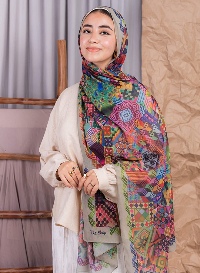 Tie Shop Tie Shop - Color Fusion Scarf - Green - French Rose - Orange For Women