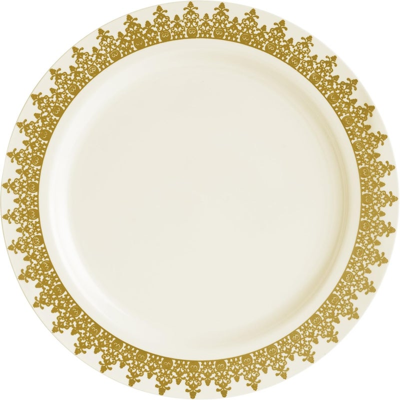 Decor Decorline أطباق عشاء كريم وذهبي من ديكورلاين 1025 مجموعة الزينة عبوة من 10 - Image 1