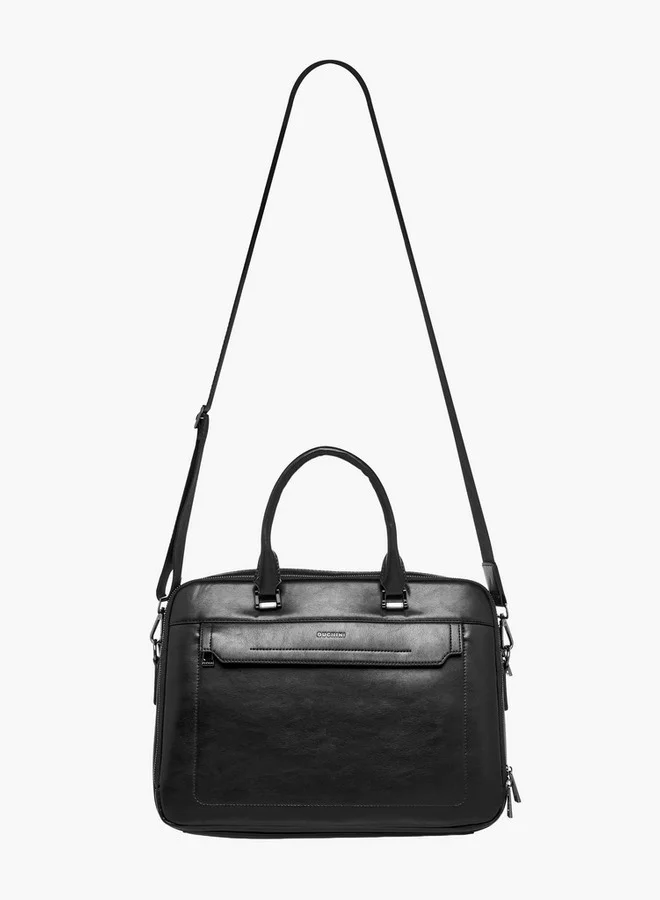 دوتشيني Solid Laptop Bag with Detachable Strap and Zip Closure