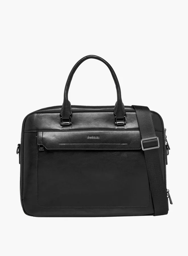 دوتشيني Solid Laptop Bag with Detachable Strap and Zip Closure