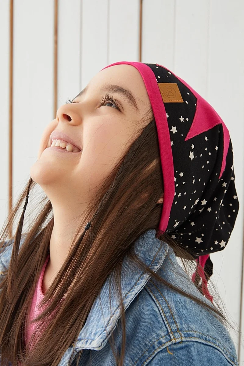 بيبيجيز Fuchsia Black Kids Baby Beanie Neck Collar Set Soft 100% Cotton Combed Cotton Elite Series