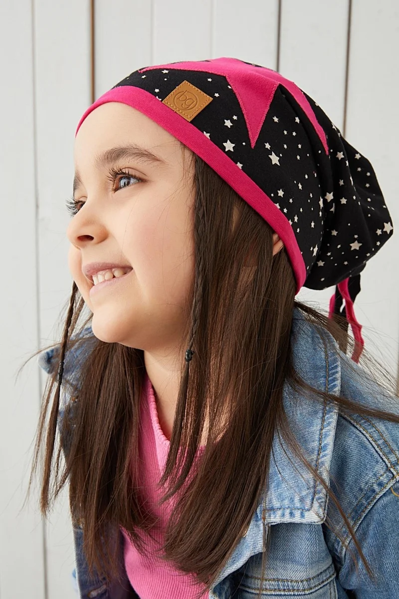 بيبيجيز Fuchsia Black Kids Baby Beanie Neck Collar Set Soft 100% Cotton Combed Cotton Elite Series