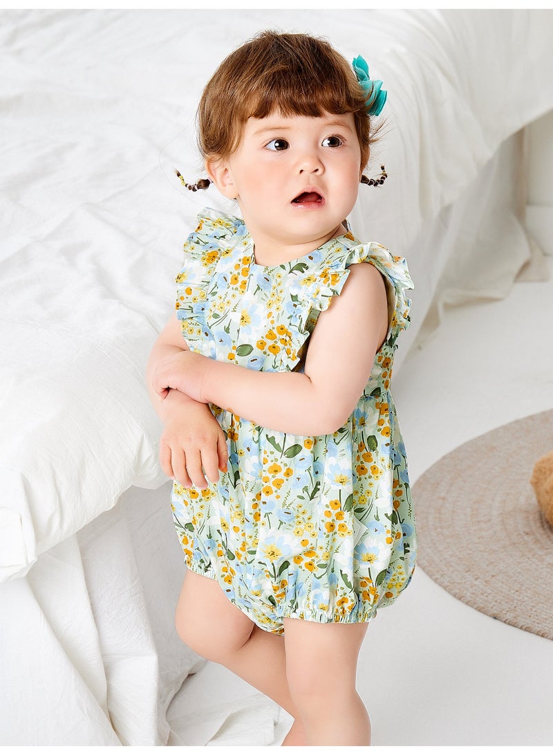 ميني بالا سراويل طفلة الأطفال بدون كمصانق للخروج، بتصميم زهري، قطعة ناعمة وقابلة للتنفس، كم صفتي، قطع خلفية على شكل قلب، مغلق بزر مواسع، لطيفة وفاخرة للأنشطة اليومية والخارجية - Image 2