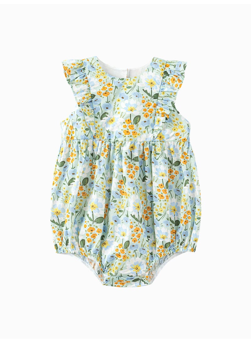 ميني بالا سراويل طفلة الأطفال بدون كمصانق للخروج، بتصميم زهري، قطعة ناعمة وقابلة للتنفس، كم صفتي، قطع خلفية على شكل قلب، مغلق بزر مواسع، لطيفة وفاخرة للأنشطة اليومية والخارجية - Image 4