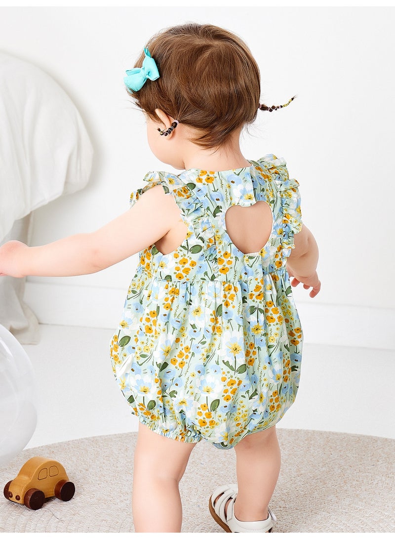 ميني بالا سراويل طفلة الأطفال بدون كمصانق للخروج، بتصميم زهري، قطعة ناعمة وقابلة للتنفس، كم صفتي، قطع خلفية على شكل قلب، مغلق بزر مواسع، لطيفة وفاخرة للأنشطة اليومية والخارجية - Image 3