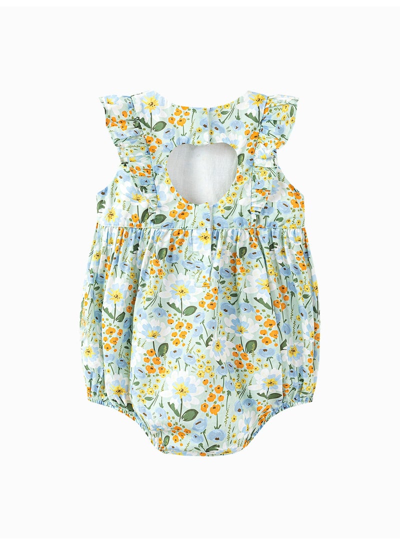 ميني بالا سراويل طفلة الأطفال بدون كمصانق للخروج، بتصميم زهري، قطعة ناعمة وقابلة للتنفس، كم صفتي، قطع خلفية على شكل قلب، مغلق بزر مواسع، لطيفة وفاخرة للأنشطة اليومية والخارجية - Image 5