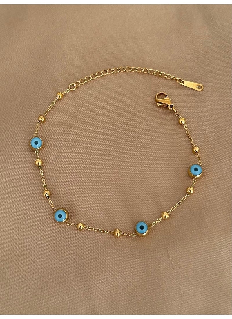 Emy By Emel Luxury Silver Jewelry - Steel Ball Chain Evil Eye Beaded Bracelet Gold Plated - Image 1