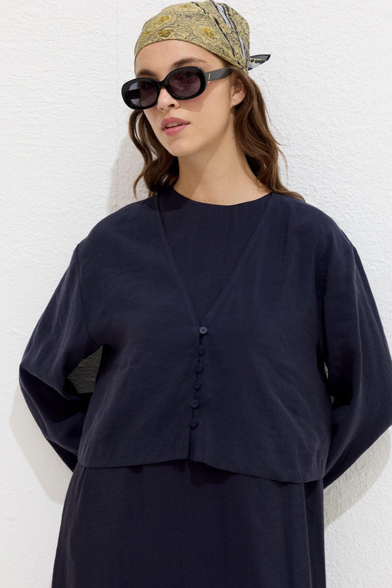 Manuka Modal Buttoned Blouse Navy Blue  - Image 1