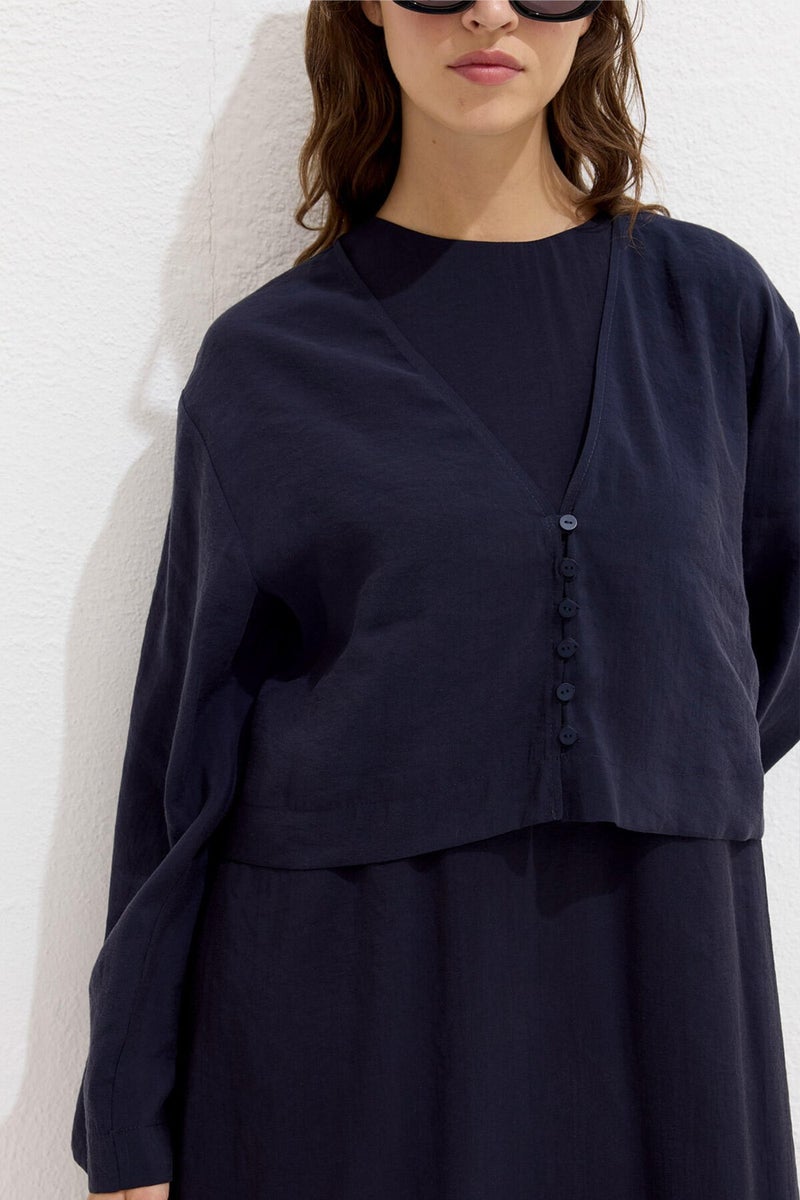 Manuka Modal Buttoned Blouse Navy Blue  - Image 4