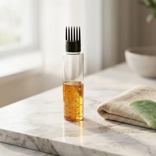Hian Hair Oil Applicator Bottle with Comb Tip & Two Flip Caps | 100 ml, Pack of 2 (Black) | Transparent Refillable Plastic | Root Care & Mess-Free Scalp Application | For Easy Oil & Shampoo Dispensing - Image 2