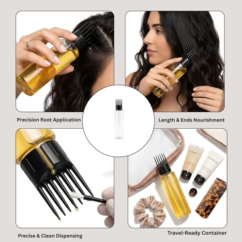 Hian Hair Oil Applicator Bottle with Comb Tip & Two Flip Caps | 100 ml, Pack of 2 (Black) | Transparent Refillable Plastic | Root Care & Mess-Free Scalp Application | For Easy Oil & Shampoo Dispensing - Image 4