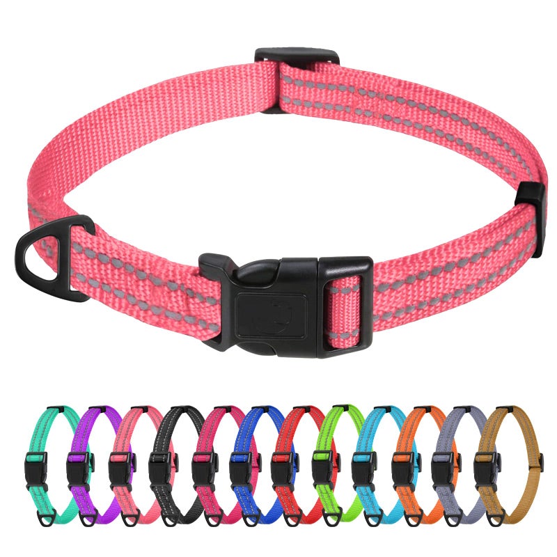 TagME Reflective Nylon Dog Collars, Adjustable Classic Pet Collar with Quick Release Buckle for Extra Small Dogs, Baby Pink,5/8" Width - Image 1