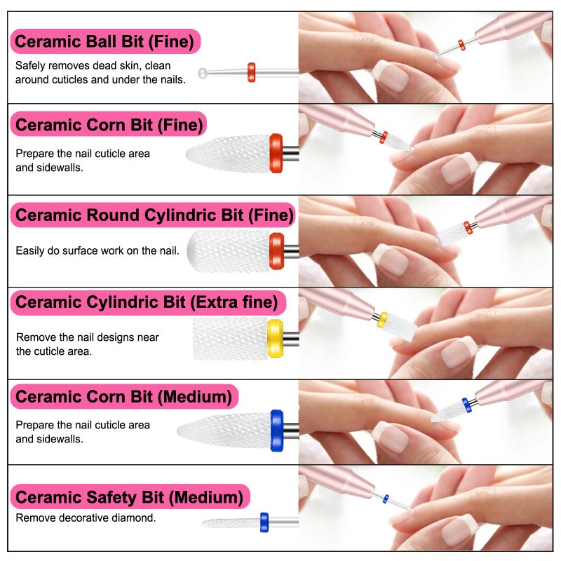 Cellentool 25Pcs Nail Drill Bits Set with Storage Box, 3/32 Inch Tungsten Ceramic Diamond Carbide Nail Drill Bits for Acrylic Gel Polish, Cuticle Efile Remover for Manicure Pedicure - Image 3
