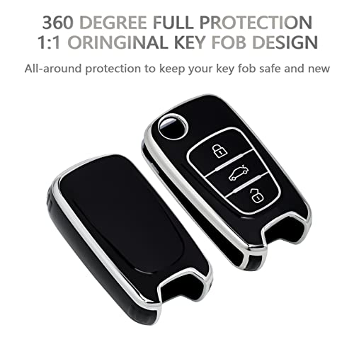 OFFCURVE Key Fob Cover - Full Protective Car Key Case Holder for Kia Soul, Rio, Sportage, Hyundai Elantra, Santa Fe, Verna, Carens, Forte, Avante - Flip Folding Keyless Entry Car Accessories, Black - Image 3