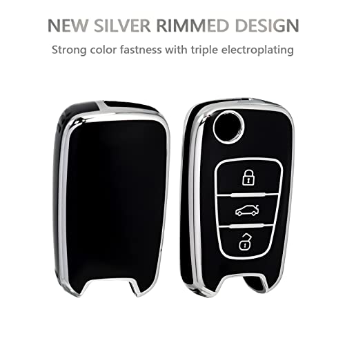 OFFCURVE Key Fob Cover - Full Protective Car Key Case Holder for Kia Soul, Rio, Sportage, Hyundai Elantra, Santa Fe, Verna, Carens, Forte, Avante - Flip Folding Keyless Entry Car Accessories, Black - Image 4