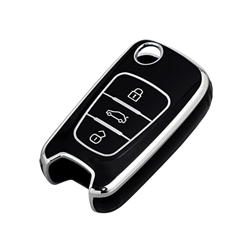 OFFCURVE Key Fob Cover - Full Protective Car Key Case Holder for Kia Soul, Rio, Sportage, Hyundai Elantra, Santa Fe, Verna, Carens, Forte, Avante - Flip Folding Keyless Entry Car Accessories, Black - Image 1