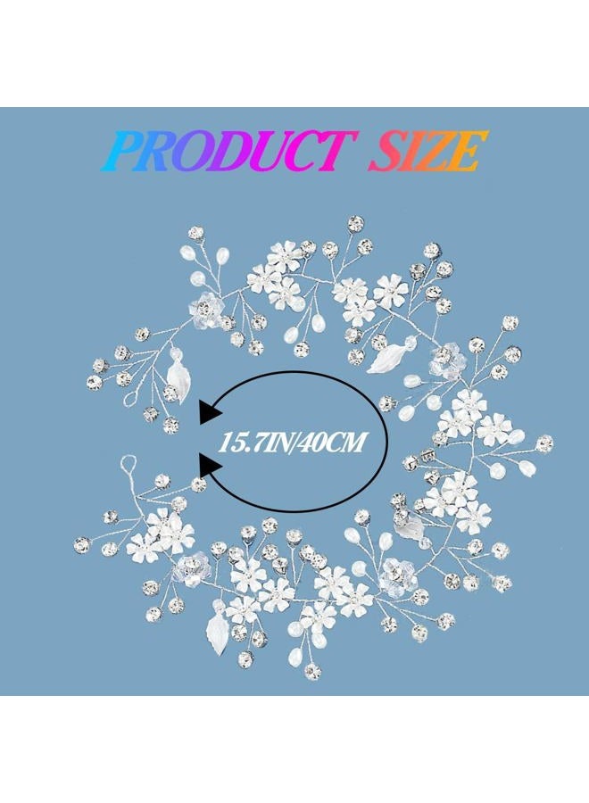 Unsutuo Flower Bride Wedding Headbands Silver Crystal Bridal Headpieces Leaves Hair Vine for Women and Girls (Silver) - Image 4