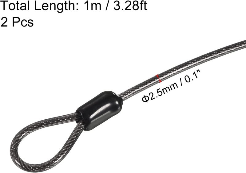 PATIKIL Security Steel Cable 2.5mm x 1m/3.28ft Coated Luggage Lock Wire Rope with Double Loop - 2 Pack - Image 2