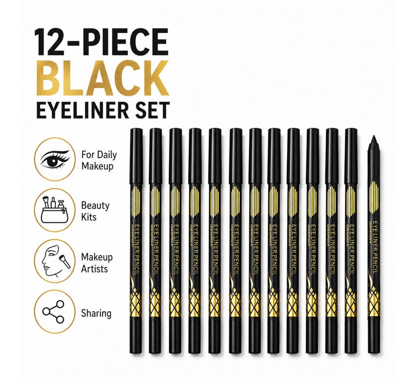Me Now lack Eyeliner Pencil Set, 12 Pcs Waterproof Kohl Eye Liner Pencils for Defined Lash Lines 3 Set - Image 2