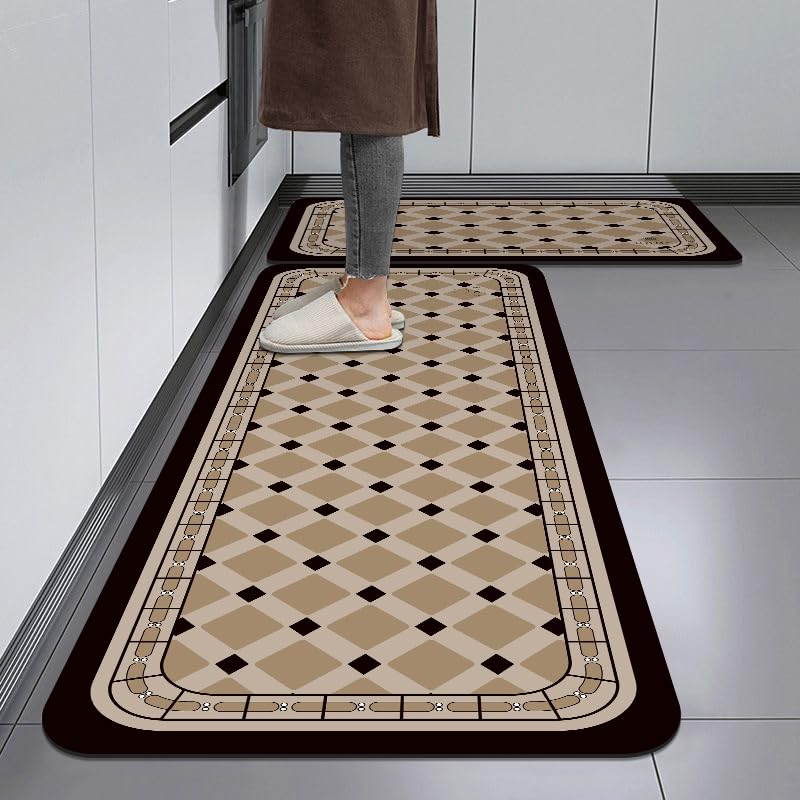 Home-Cloud HomeCloud Rubber Kitchen Mats for Floor Set of 2 Pcs | Non-Skid, Soft Absorbent Rugs for Kitchen, Laundry, and Hallway | 120x40cm, 40x60cm| 4mm Thickness (Trap Black_White_X) - Image 1