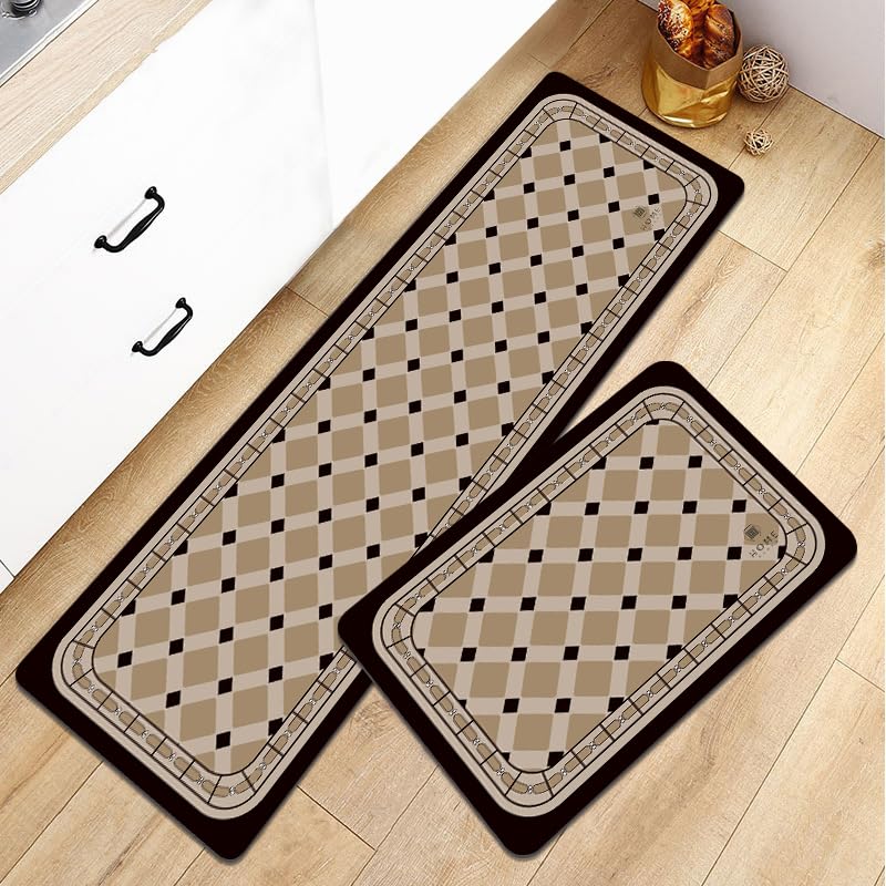 Home-Cloud HomeCloud Rubber Kitchen Mats for Floor Set of 2 Pcs | Non-Skid, Soft Absorbent Rugs for Kitchen, Laundry, and Hallway | 120x40cm, 40x60cm| 4mm Thickness (Trap Black_White_X) - Image 2