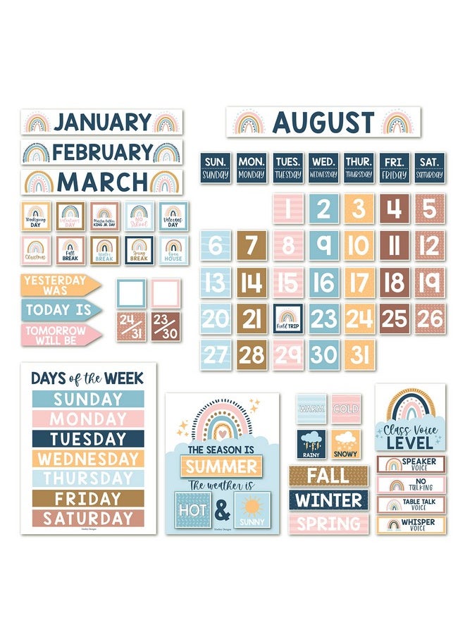Hadley Designs Hadley Designs Boho Calendar For Classroom Elementary Classroom Must Haves - Classroom Calendar Set Bulletin Board Sets For Teachers, Bulletin Board Calendar, School Calendar For Classroom  - Image 1