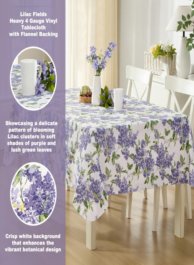 Lintex Lilac Fields Heavy Duty Vinyl Flannel Backed Tablecloth, 60 x 120 inch Rectangle, Purple Lilac Floral Indoor Outdoor Wipe Clean Table Cover for Picnic, Kitchen, Patio, Dining Room - Image 2