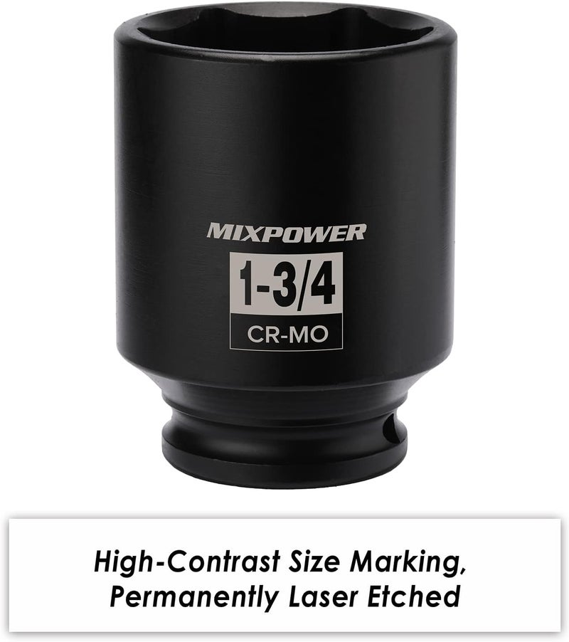 MIXPOWER 1/2" Drive Deep Impact Socket, CR-MO, 1-3/4 inch, 6 Point, Axle Nut Impact Grade Socket for Easy Removal - Image 5