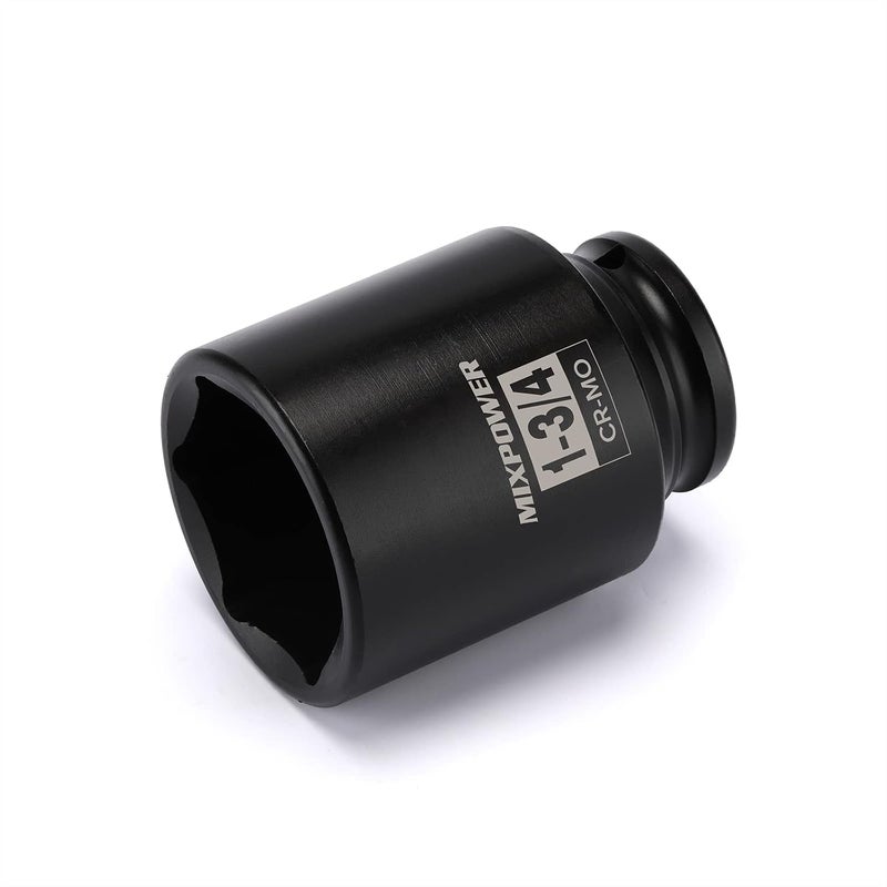 MIXPOWER 1/2" Drive Deep Impact Socket, CR-MO, 1-3/4 inch, 6 Point, Axle Nut Impact Grade Socket for Easy Removal - Image 1