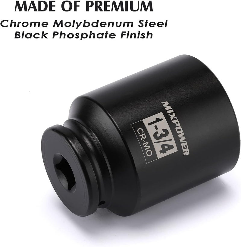 MIXPOWER 1/2" Drive Deep Impact Socket, CR-MO, 1-3/4 inch, 6 Point, Axle Nut Impact Grade Socket for Easy Removal - Image 4