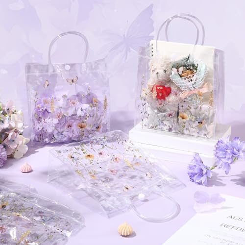 Kacctyen 24 Pcs Wildflower Gift Bags Wildflower Theme Clear PVC Bags with Handles Flower Party Favors for Wedding Birthday Baby Shower Party Supplies Return Gift Wrap Totes for Guests - Image 5