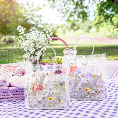Kacctyen 24 Pcs Wildflower Gift Bags Wildflower Theme Clear PVC Bags with Handles Flower Party Favors for Wedding Birthday Baby Shower Party Supplies Return Gift Wrap Totes for Guests - Image 4