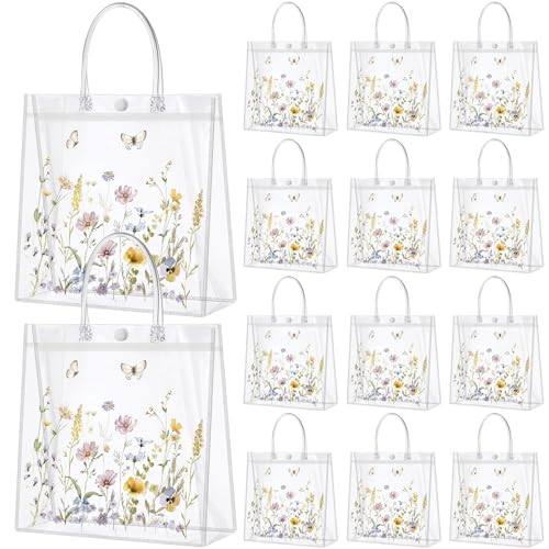 Kacctyen 24 Pcs Wildflower Gift Bags Wildflower Theme Clear PVC Bags with Handles Flower Party Favors for Wedding Birthday Baby Shower Party Supplies Return Gift Wrap Totes for Guests - Image 1