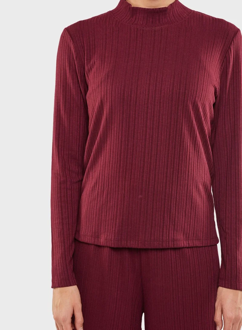 RINA High Neck Ribbed T-Shirt