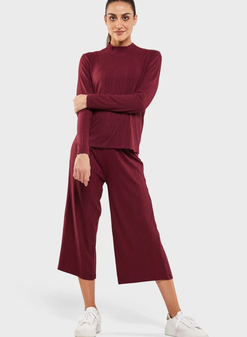 RINA High Neck Ribbed T-Shirt