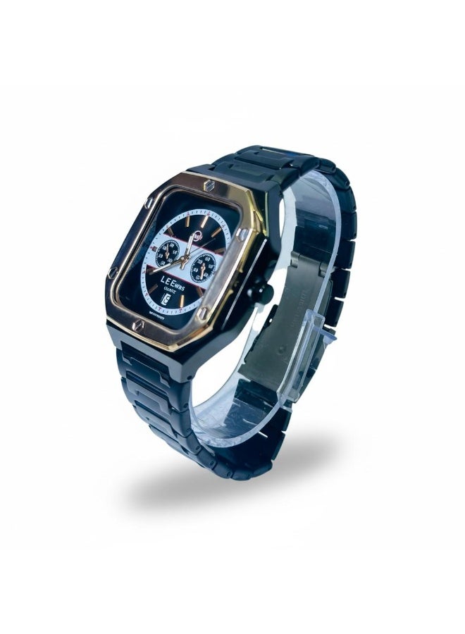 LEEWAS Apex Chrono LE7115 Analog Watch for Men Black Dial Dual Tone Stainless Steel Strap Quartz Movement Date Display Luxury Sport Wristwatc - Image 3