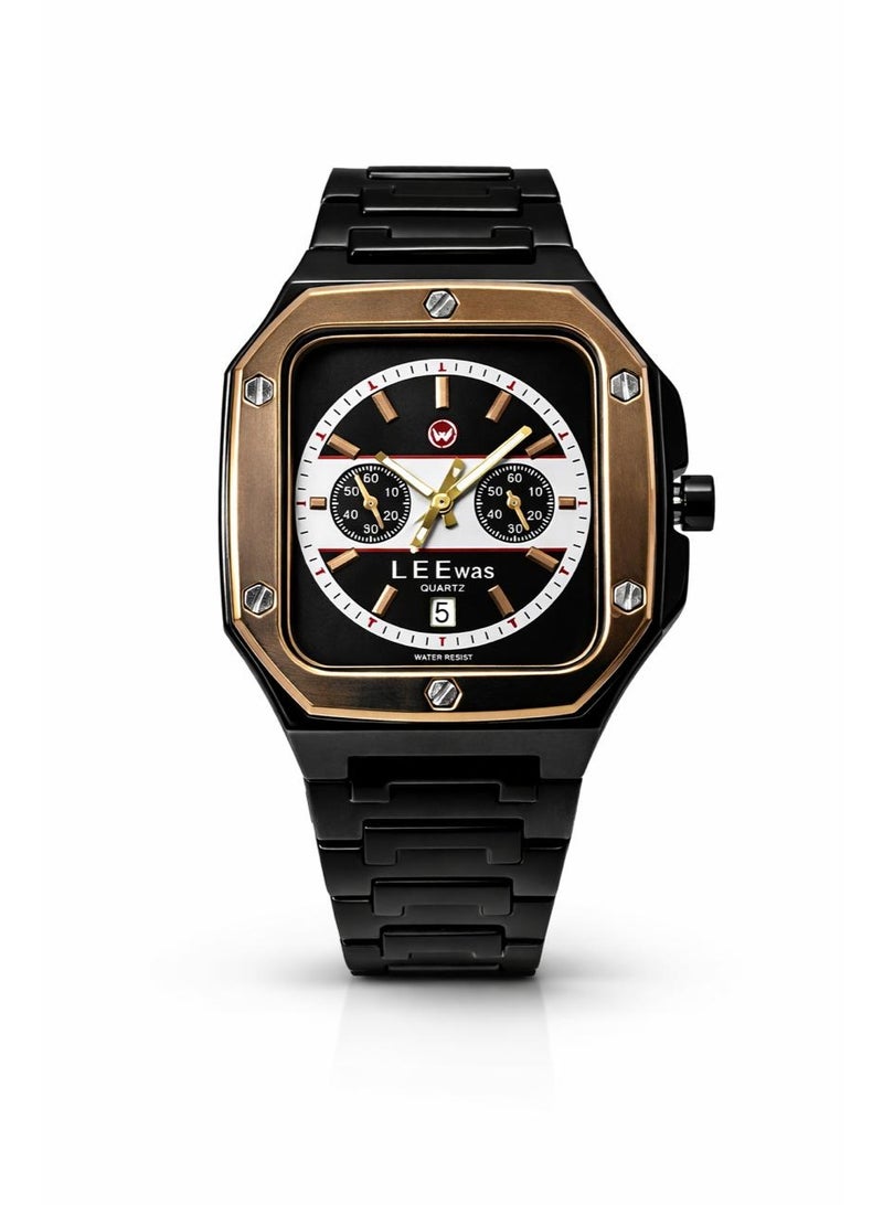 LEEWAS Apex Chrono LE7115 Analog Watch for Men Black Dial Dual Tone Stainless Steel Strap Quartz Movement Date Display Luxury Sport Wristwatc - Image 2